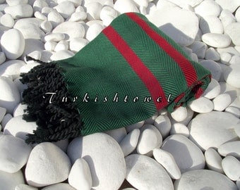 Turkishtowel-Soft-Highest Quality,Pure Organic Cotton,Hand Woven,Bath,Beach,Spa,Yoga,Travel Towel or Sarong-Red,Green and Black