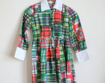 1970s TWIGGY Girls Dress.....size 6 7 girls....kids. children. retro dress. geometric. mod. school girl. colorful. long sleeved. 70s