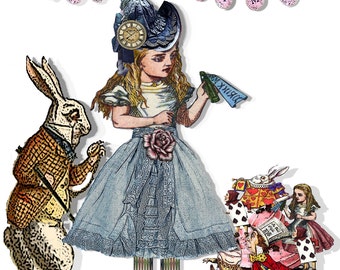 Alice in Wonderland paper doll collage