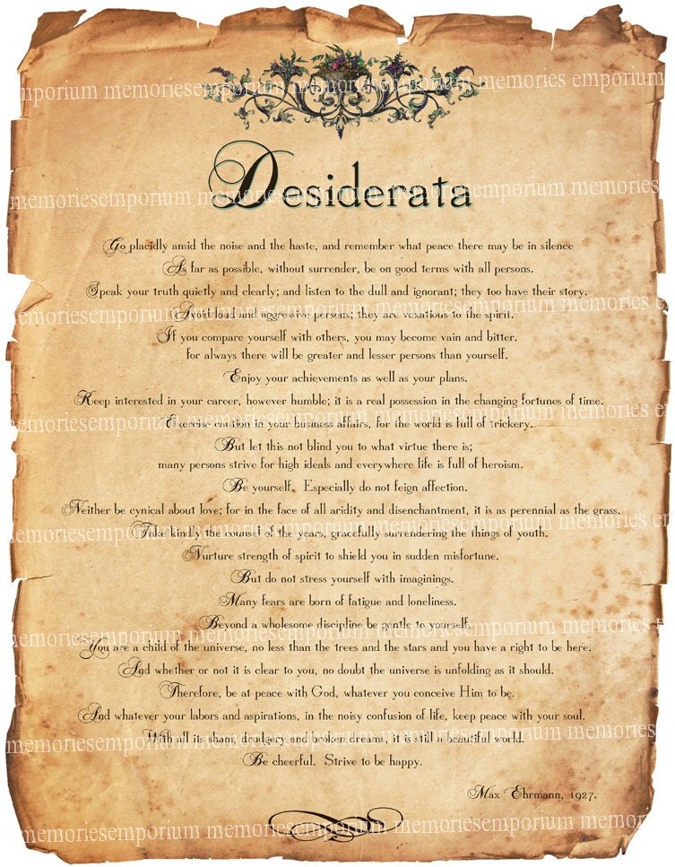Desiderata Inspiration Gedicht Motivation von memoriesemporium