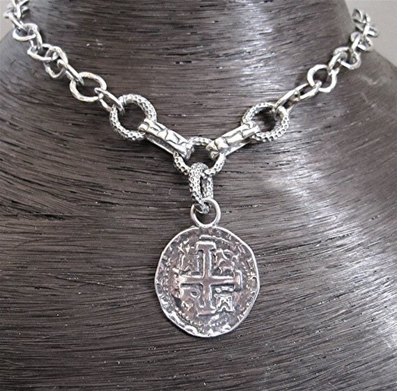 N1 Sterling silver Spanish coin link chain by VedeliDesigns