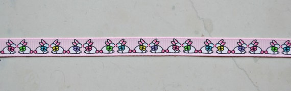 Kissing Easter Bunnies on pink 3/8" grosgrain ribbon Il_570xn