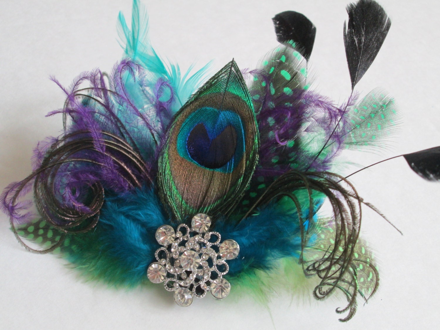 Peacock Feather Fascinator Mardi Gras Hair by NakedOrchidGarters