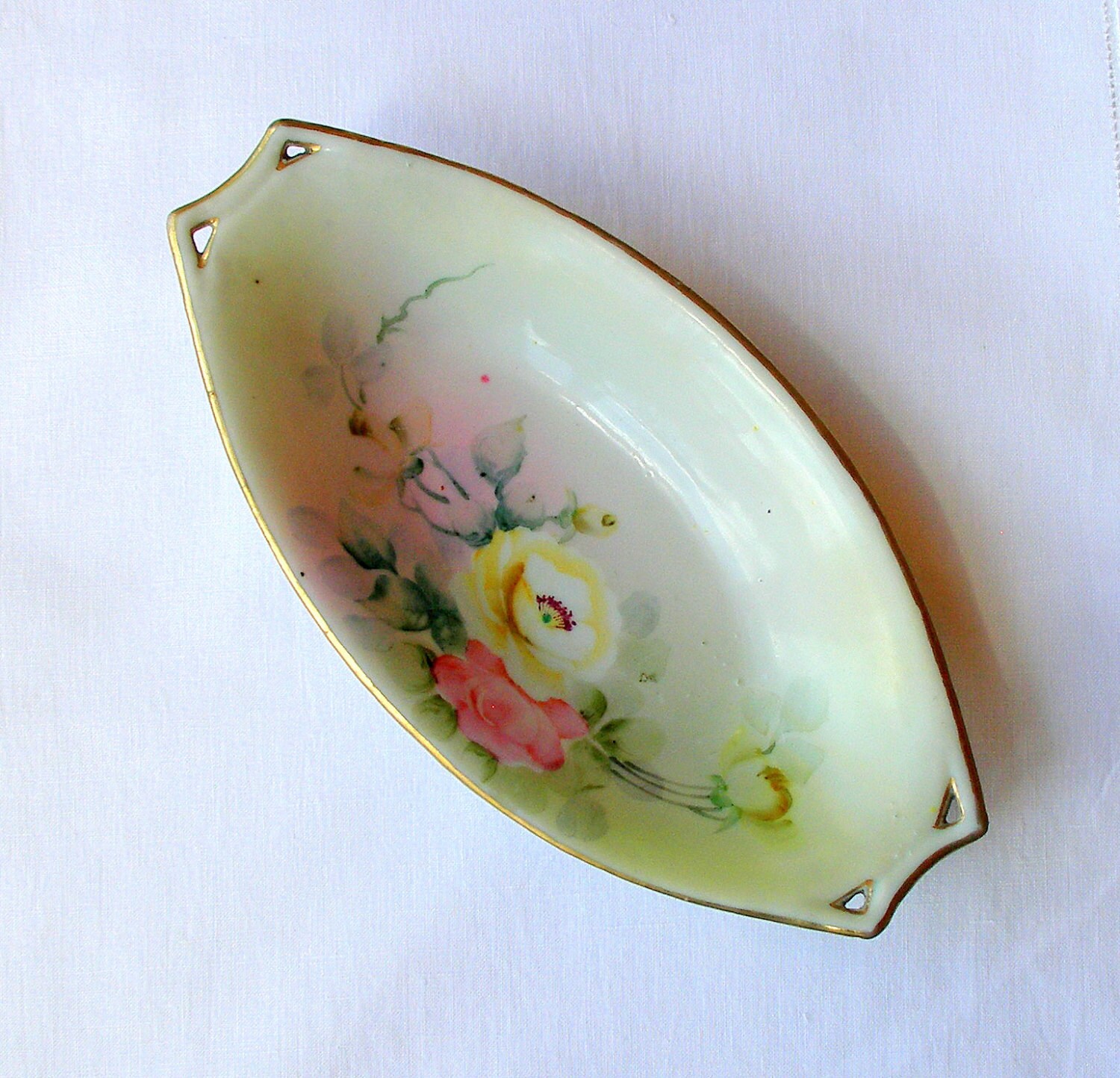 CIJ SALE Antique Nippon Dish Hand Painted Floral Green Pink