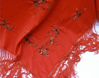 embroidered shawl with fringe