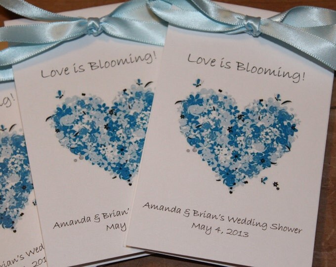 Personalized Blue Country Floral Heart Bridal Shower Wedding Engagement Flower Seed Packets for Sweet 16 Birthday Anniversary Par
