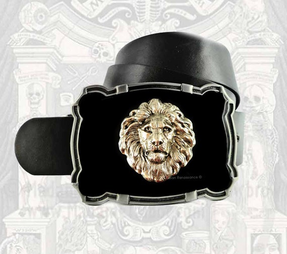 Leo Large Belt Buckle Antique Sterling Silver Lions Head