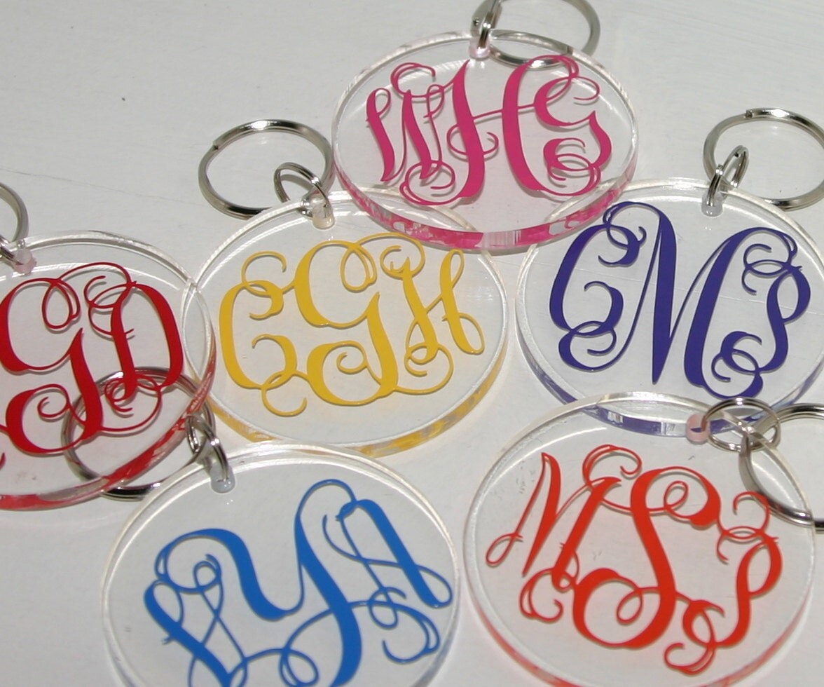 Monogrammed Key Ring Personalized Acrylic by happythoughtsgifts