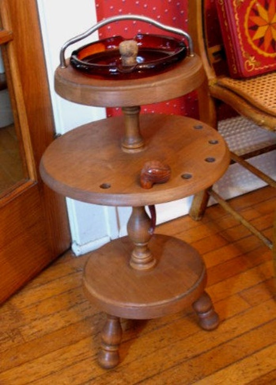 Vintage Wood Ashtray Smoke Stand w/ Pipe by SunPorchOnLilacLane
