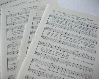 Sheet Music Paper Ephemera Hymnal Set, 50 Vintage Hymnal Book Pages, Scrapbooking or Art Supplies