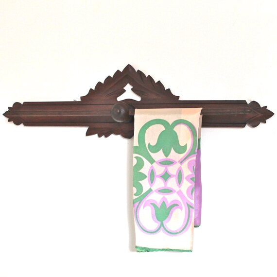 Items similar to Vintage Carved Oak Wood Towel Rack on Etsy