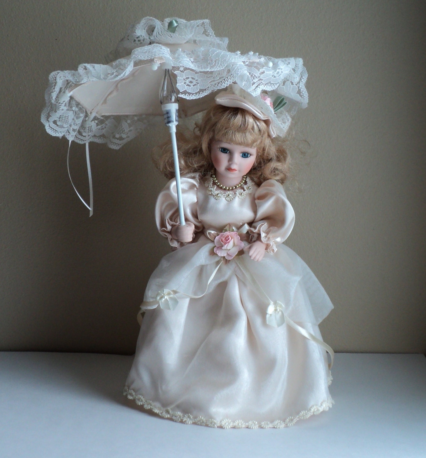 Reduced Vintage Blonde Porcelain Doll Lamp by OurBarefootCottage