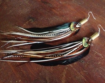 Bullet Feather Earrings Bohemian Goddess Jewelry Natural Long Feather Earings with Real Feathers Hippie Earrings