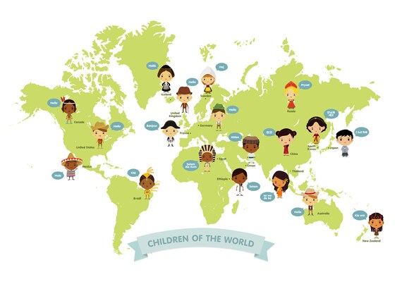 Children of the world, world map, national costume