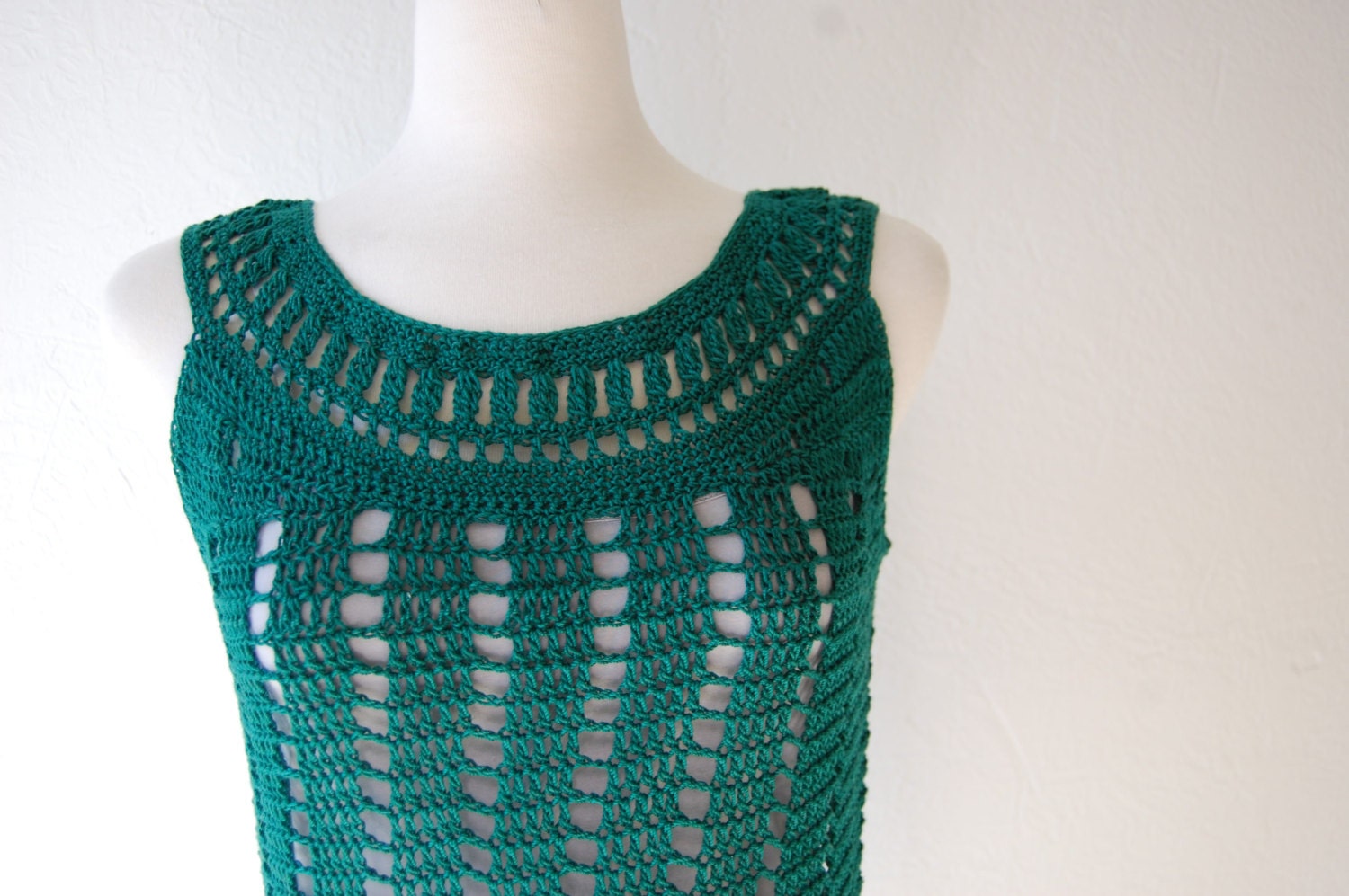 Crochet Tank Top in Emerald Green Cotton Womans Size