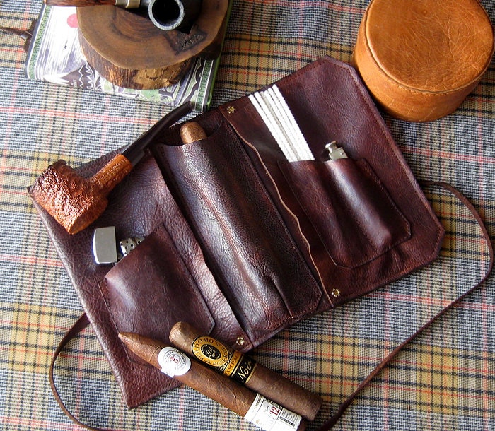 Clemens Leather Cigar Pipe & Tobacco Pouch Hand Dyed and