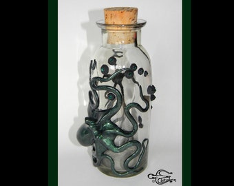 Octopus Art, The Emerald Deep Sea Fire Kraken, Kraken Flask, Octopus Sculpture by Elstwhen.