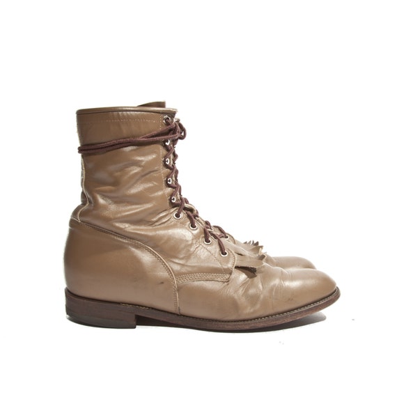 Men's Justin Roper Boot Lace Up Taupe Leather with by ShopNDG