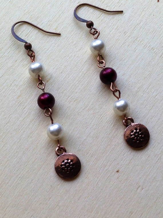 Items similar to Pearl & Copper Drop Earrings on Etsy