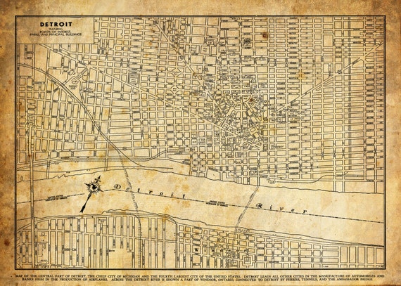 1920 Detroit Michigan Street Map Vintage Sepia by TheMapShop