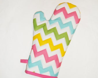 Multi-Colored Chevron Oven Mitt - Rainbow Colors - Gift for Foodie- Gift Under 20