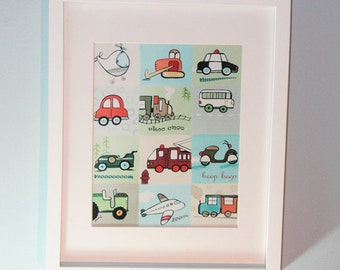 Transportation Vehicles Collage - Things that Go - Giclée Fine Art Print - 8"x10"