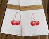 Cherry Flour Sack Tea Towel Set of Two - Hand Printed Kitchen Towel