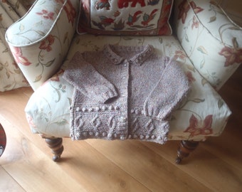 Pink Fleck Silk Noil Collared Cardigan Size 24" Age 2 to 3 Sweater Hand Knitted in Scotland