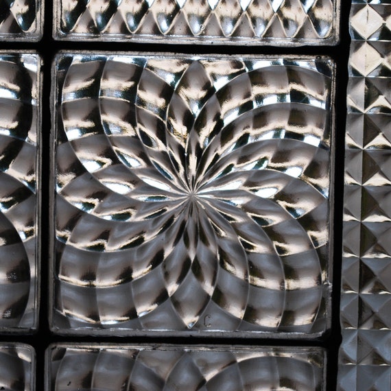 Vintage 4 Glass Tiles Stained Glass Panel