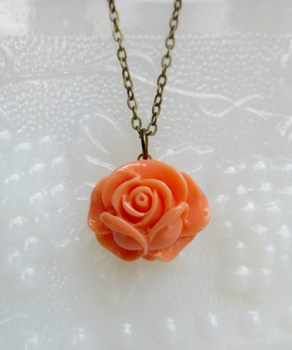 Coral rose necklace Coral flower necklace Vintage style