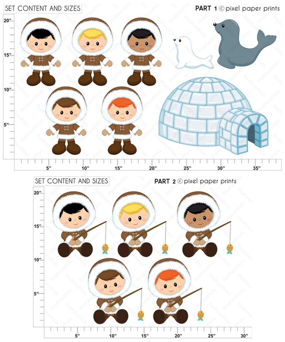 Little Eskimos Digital paper and clip art set by pixelpaperprints