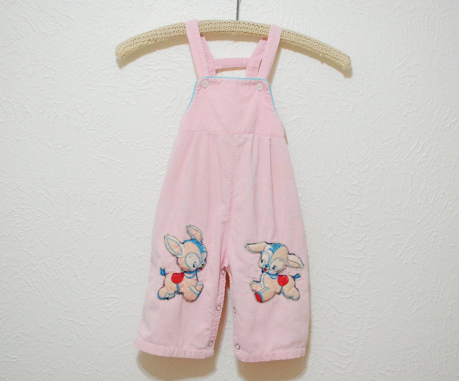 1970s puppy overalls pink corduroy baby toddler girl