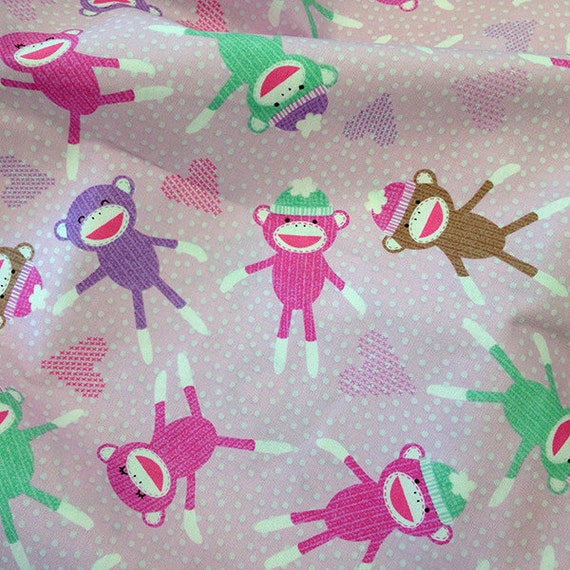 100% Cotton Crib Sheet Pink Sock Monkey Dance