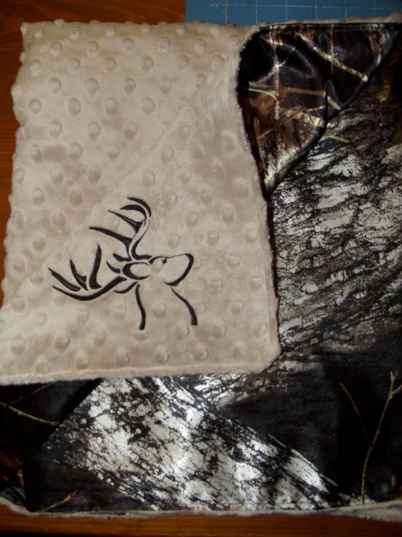 Items similar to Minky Blanket..Tan Minky Dot with Mossy Oak Satin