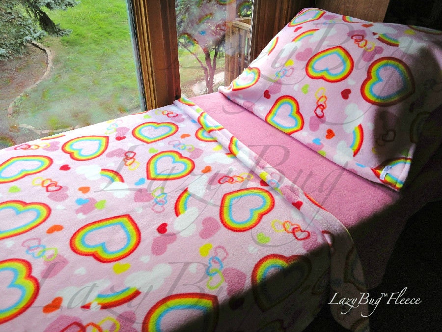 Toddler Bedding Girls Fleece Bed Set 'Pink Rainbows'