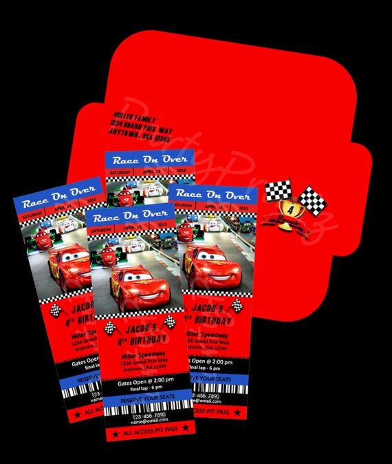 Printable - Disney Cars Party - Ticket Invitations & Envelope - Custom Personalized Birthday Il_570xn