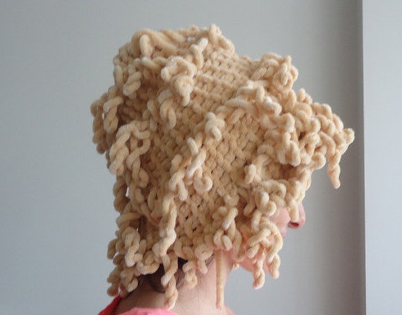 hat hair Frilly Ruffled hat,Halloween knitting beanie  beanie hair curly  Curly  Hat,Bisque Hat