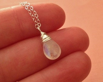 Moonstone Necklace in Sterling Silver -Silver Moonstone Necklace -Rainbow Moonstone Necklace