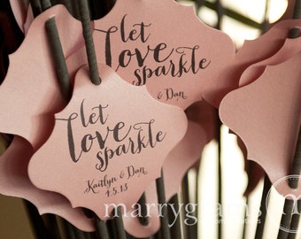 Sparkler Tags - Let Love Sparkle - Wedding Favor Tags Script Custom with Names and Date - Sparklers (24 / 36ct) SS02