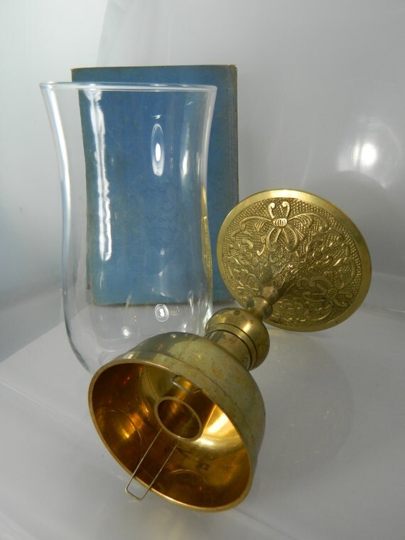 Vintage Brass Candle Holders With Glass Globes A Pair of Victorian