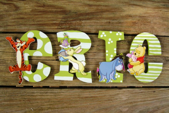 HAND PAINTED Baby Name Sign Pooh Bear