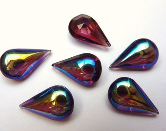 6 glass jewels, 13x8mm, purple AB