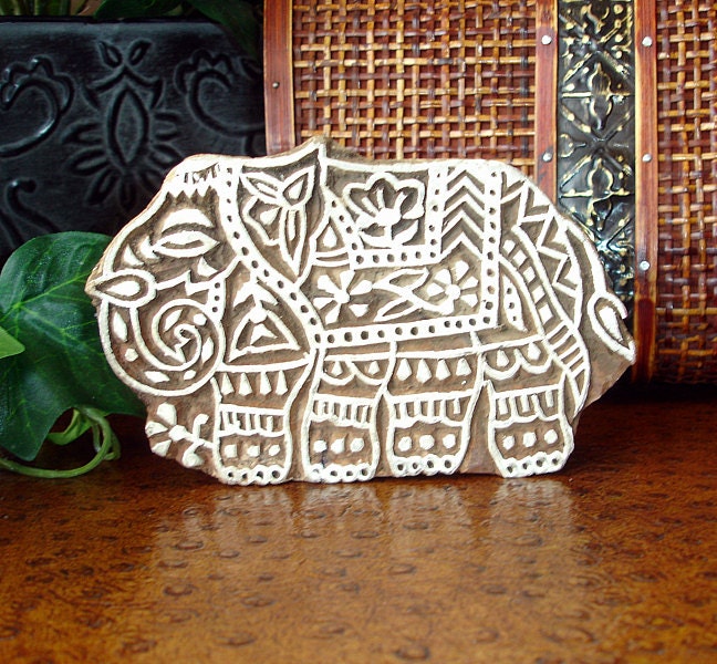 Hand Carved Wood Stamp Large Wooden Indian Elephant Stamp