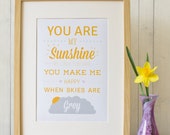 You Are My Sunshine Lyric A4 Print