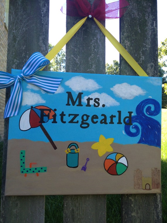 Items similar to Custom painted canvas door signs. Beach Theme