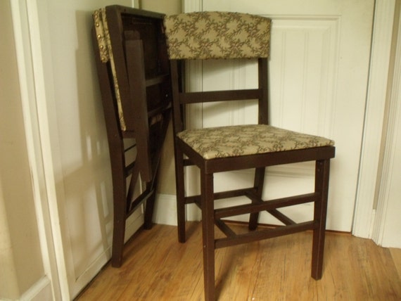 Wood Folding Chairs 2 Upholstered Vintage c 1940s Ferguson