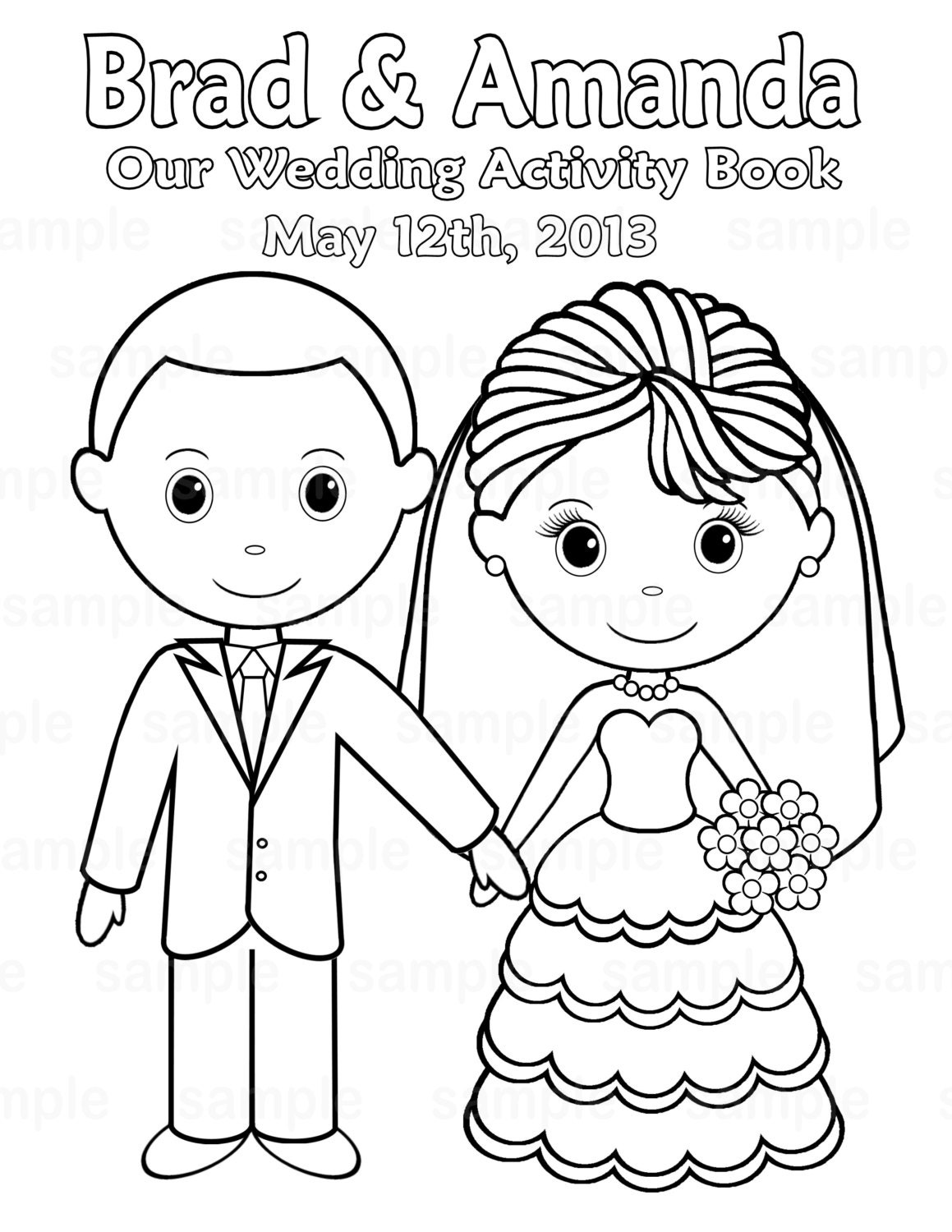 Printable Personalized Wedding coloring activity by SugarPieStudio