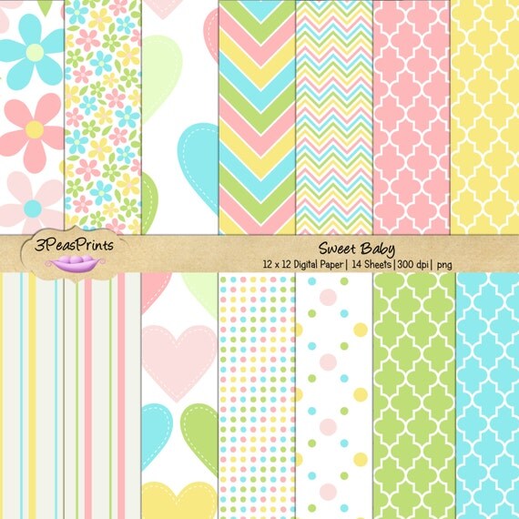 Sweet Baby Pastels Digital Paper Pack for Personal or