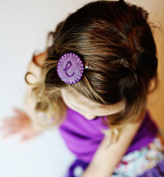 Girls Personalized Hair Clip, Girls Initial Hair Clip, Girls Felt Hair Clip, Hair Accessory, Toddler Monogram Hair clips, Purple, Modern