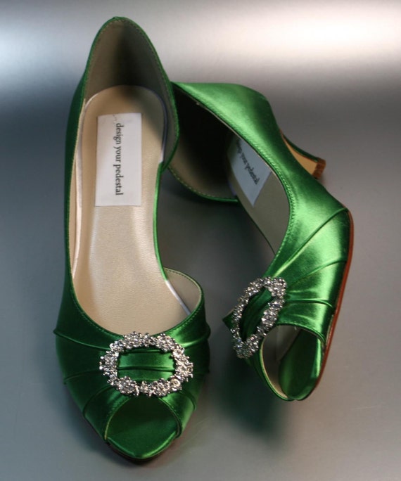 SAMPLE SALE Wedding Shoes Emerald Green Peeptoes with